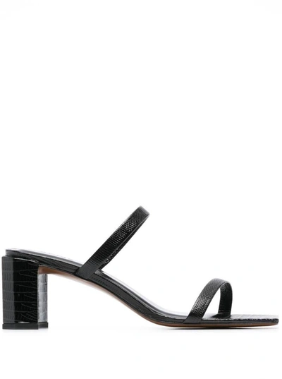 By Far 60mm Tanya Croc Embossed Leather Sandals In Black  