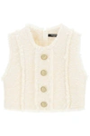 Balmain Tweed Crop Top With Embossed Buttons In White