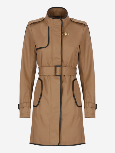Fay Contrasting-trim Belted Jacket In Brown