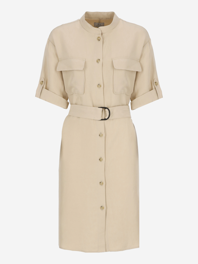 Woolrich Belted-waist Shirt Dress In Beige