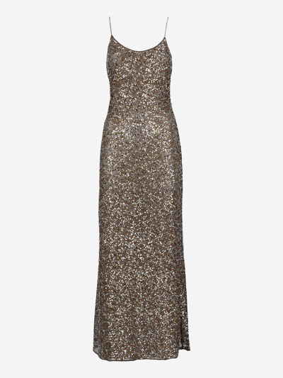 Oseree Sequin-embellished Maxi Dress In Brown