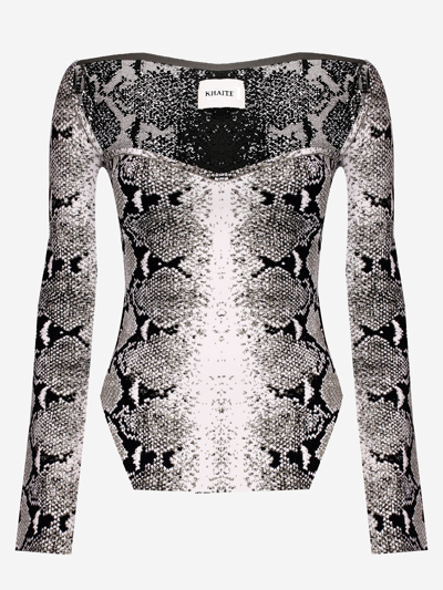 Khaite Maddy Snake-print Top In Grey