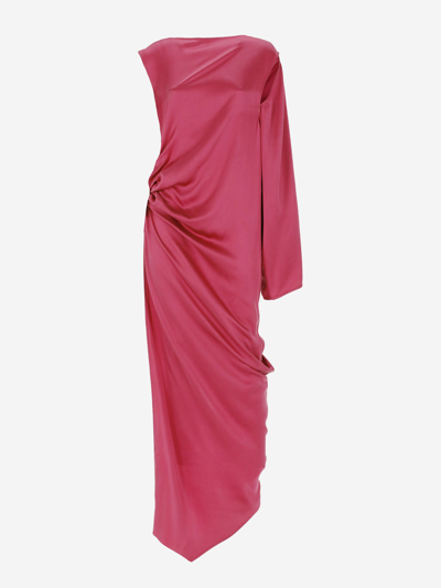 Rick Owens Long One-shoulder Draped Silk Blend Dress In Pink