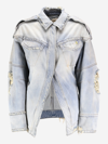 Attico Ripped Cotton Denim Jacket W/ Pockets In Blue