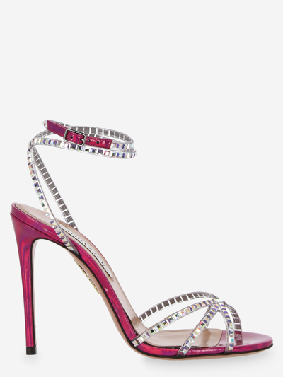 Aquazzura Tequila 105 Gem-embossed Leather Heeled Sandals In Pink