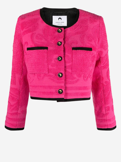 Marine Serre Jacquard Cropped Cotton Jacket In Pink