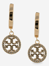 Tory Burch Miller Gold-colored Hoop Earrings With Crystals In Brass Woman In Multicolor
