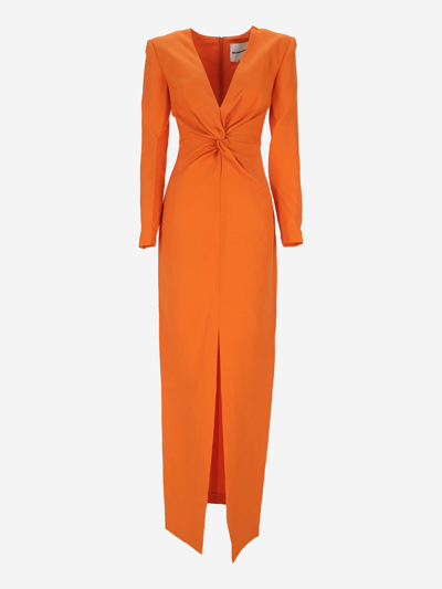 Roland Mouret Long-sleeved Twist-detail Maxi Dress In Orange