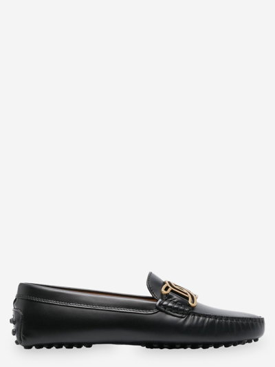Tod's Kate Black Leather Loafers With Chain Detail Tods Woman