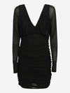 Saint Laurent Long Sleeve Ruched Mini Dress In Black