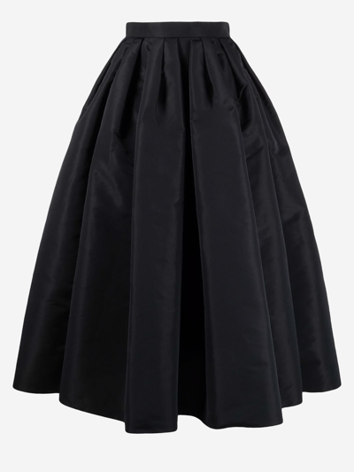 Alexander Mcqueen Gathered Faille Midi Skirt In Black