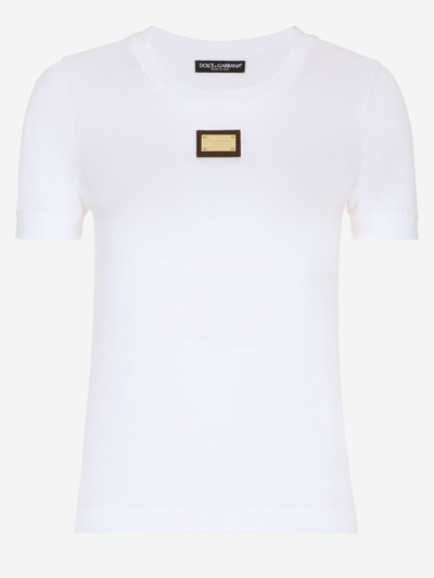 Dolce & Gabbana Jersey T-shirt With Dg Logo Plaque In White
