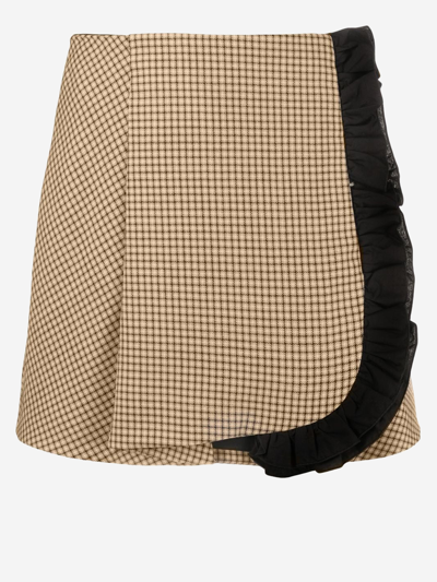 Msgm Ruffled-trim Wool Mini Skirt In Beige