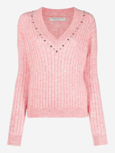 Alessandra Rich Embellished Wool-blend Sweater In Pink