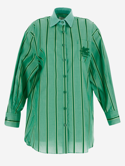 Etro Striped Shirt Dress In Green