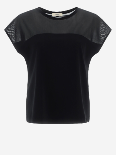 Herno T-shirt With Tulle Details In Black