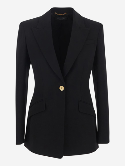 Versace Single Breasted Long Sleeved Blazer In Black