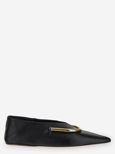 Jil Sander Plaque-detail Pointed Ballerina Shoes In Black