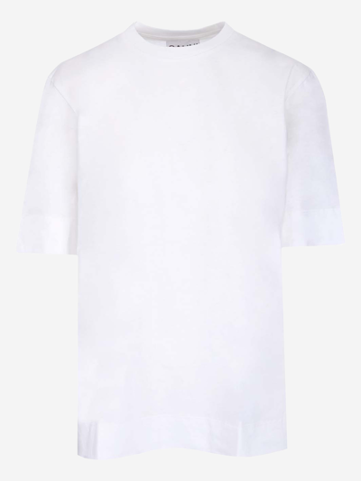 Ganni Logo Printed Crewneck T In White