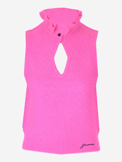 Ganni Wool T-shirt In Pink