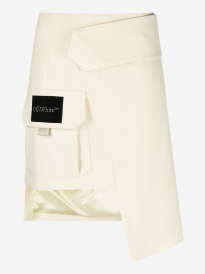 Off-white Asymmetric Wool Mini Skirt In Ecru