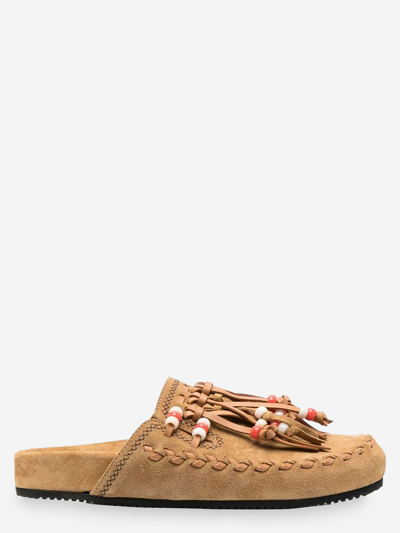 Alanui Salvation Mountain Tassel-detail Suede Mules In Brown