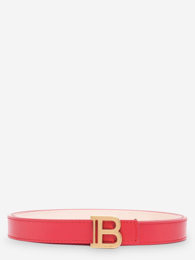 Balmain B-belt Smooth Leather Belt In Red