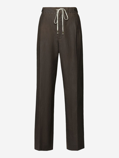 Maison Margiela Straight-leg Drawstring Linen Pants In Brown