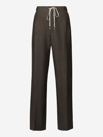 Maison Margiela Straight-leg Drawstring Linen Pants In Dark Brown