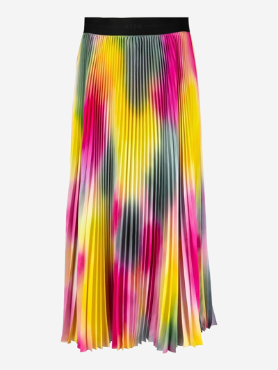Msgm Pleated Midi Skirt In Multicolor