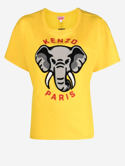 Kenzo Elephant-embroidered T-shirt In Yellow