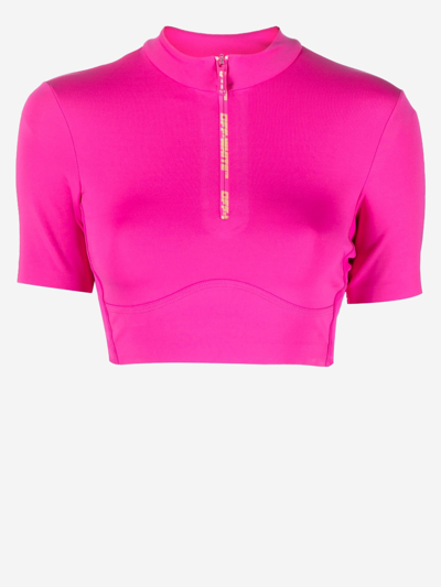 Off-white Half-zip Cropped Training T-shirt In Pink