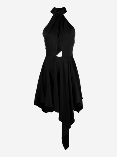 Stella Mccartney Cutout Asymmetric Seersucker Halterneck Mini Dress In Black