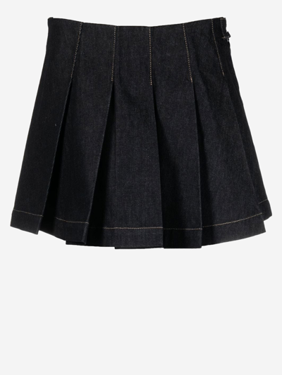 Remain Pleated Denim Skirt In Black
