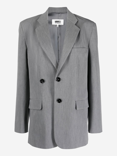 Mm6 Maison Margiela Pinstripe Double-breasted Jacket In Grey