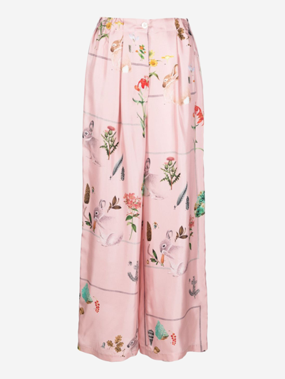 Lanvin Rw-try007-5611-p23 Printed Wide Leg Fluid Trouser 50 Rose In Pink