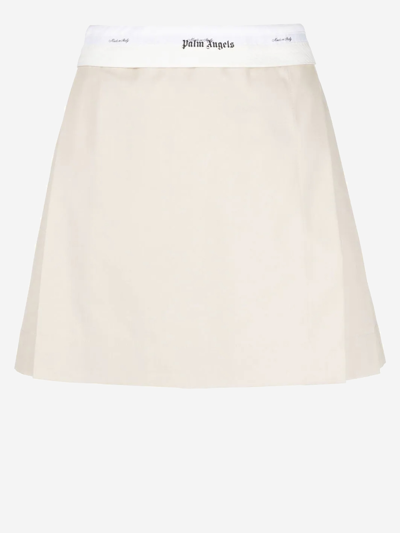 Palm Angels Reverse Waistband Pleated Miniskirt In Beige