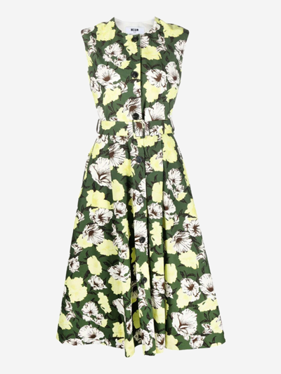 Msgm Floral-print Sleeveless Dress In Multicolor