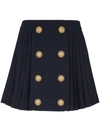 Balmain Button-detail Pleated Miniskirt In Blue