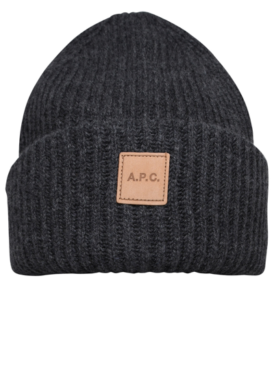 Apc A.p.c. Logo Patch Knitted Beanie In Gray