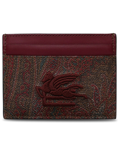 Etro Man Brown Cotton Card Holder In Multicolor