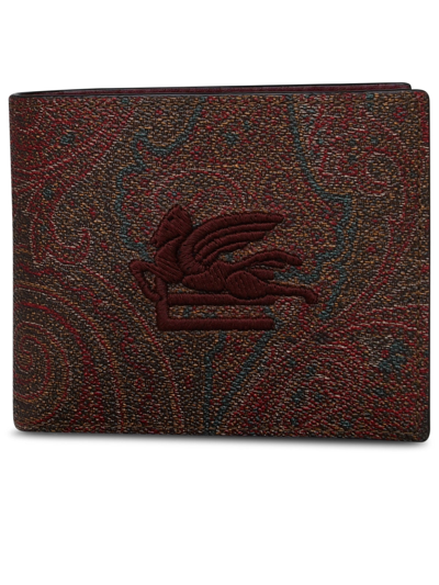 Etro Man Brown Cotton Wallet In Multicolor