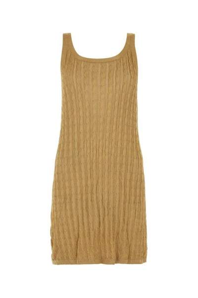 Prada Woman Gold Lame Mini Dress