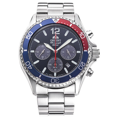 Pre-owned Orient Mako Solar Chronograph Rn-tx0201l Diver Design Men's Watch Pepsi 2023