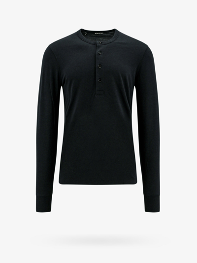 Tom Ford Fine-ribbed Logo Embroidered T-shirt In Black