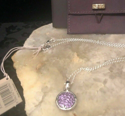 Pre-owned John Hardy Sterling Sil. Bamboo Design Pave Amethyst Round Pendant Necklace In Purple