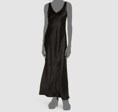 Pre-owned Vince $425  Women's Black Satin Sleeveless V-neck Slip Dress Size S