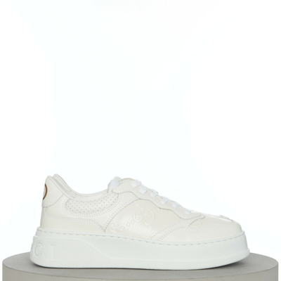 Pre-owned Gucci 850$ Men's White Leather Low Top Sneaker - Gg Embossed, Chunky