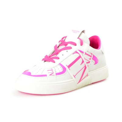 Pre-owned Valentino Garavani Valentino Women's "vl7n" Pink Sneaker Shoes In Banded Calfskin Leather In White