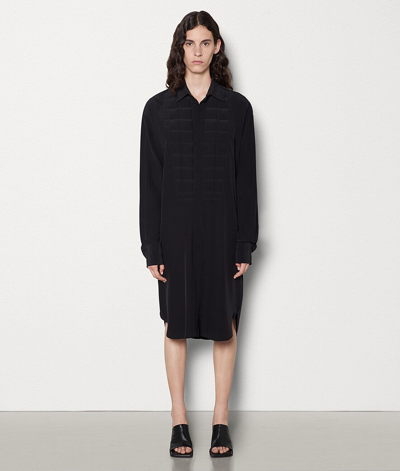 Pre-owned Bottega Veneta 2380$ Black Shirt Dress - Quilted Silk Crepe De Chine